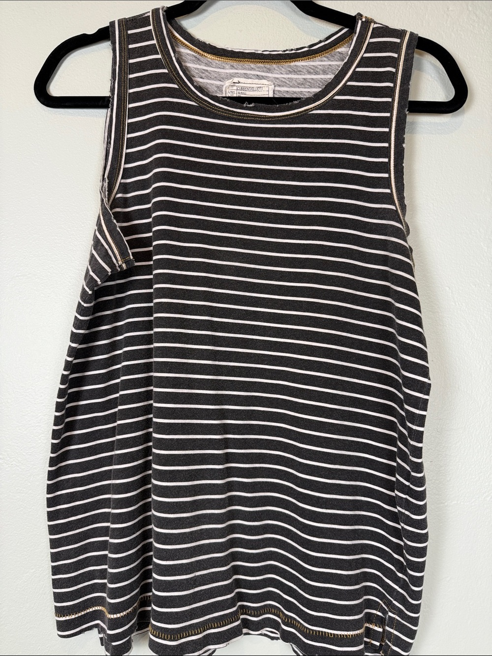 Current/Elliott Striped Muscle Tank Top Distressed Edge Gray White Size 1